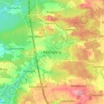 Allersberg topographic map, elevation, terrain