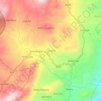 Tongko topographic map, elevation, terrain