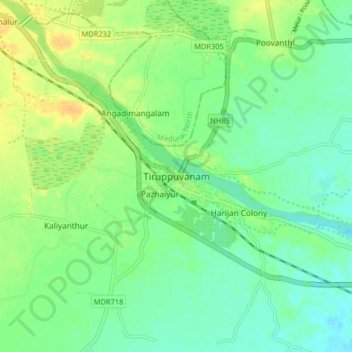 Tirupuvanam topographic map, elevation, terrain