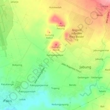 Kampunganyar topographic map, elevation, terrain