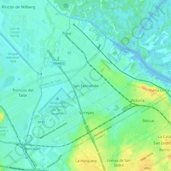 San Fernando topographic map, elevation, terrain
