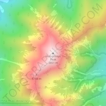 Humphreys Peak topographic map, elevation, terrain