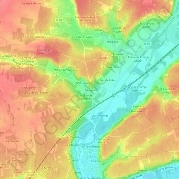 Pouvray topographic map, elevation, terrain