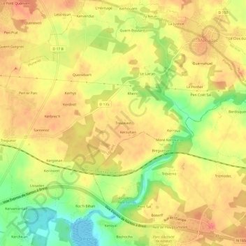 Trevieven topographic map, elevation, terrain