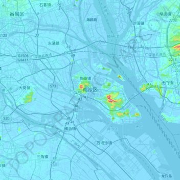 Guangzhou City topographic map, elevation, terrain