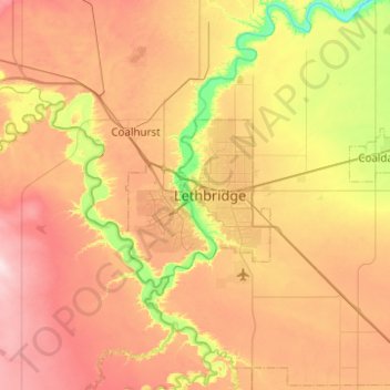 Lethbridge topographic map, elevation, terrain