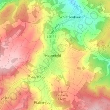 Hosenfeld topographic map, elevation, terrain