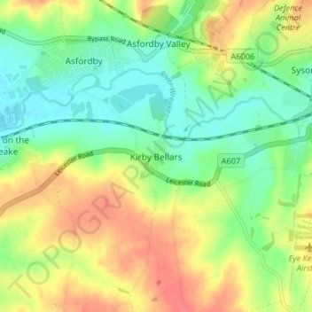 Kirby Bellars topographic map, elevation, terrain