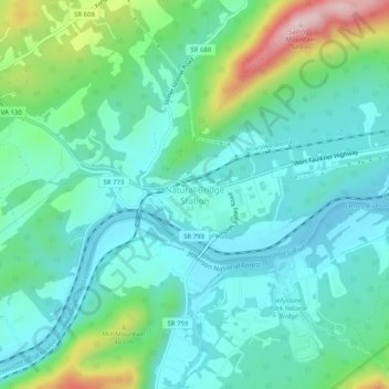 Natural Bridge Station topographic map, elevation, terrain