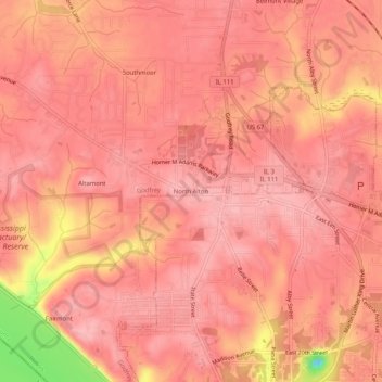North Alton topographic map, elevation, terrain