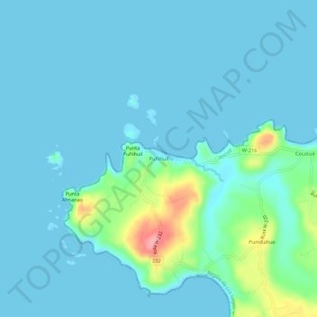 Puñihuil topographic map, elevation, terrain