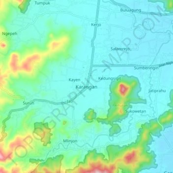 Karangan topographic map, elevation, terrain