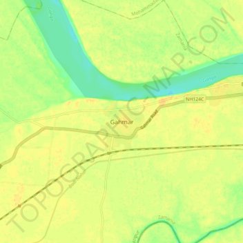 Gahmar topographic map, elevation, terrain