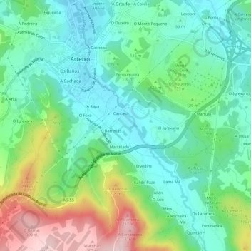 A Queira topographic map, elevation, terrain