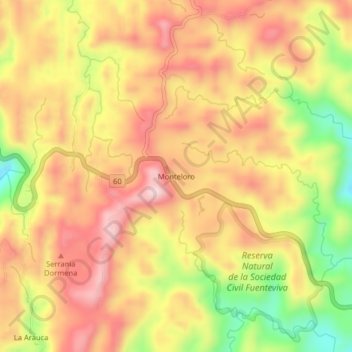Monteloro topographic map, elevation, terrain