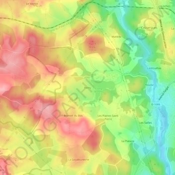 Ponty topographic map, elevation, terrain