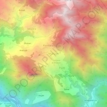 Khatyari topographic map, elevation, terrain