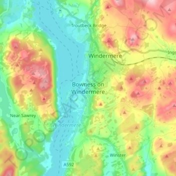 Bowness on Windermere topographic map, elevation, terrain