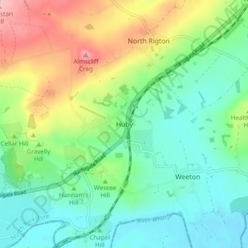 Huby topographic map, elevation, terrain