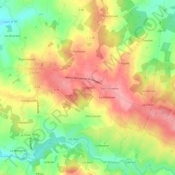 Fougeras topographic map, elevation, terrain