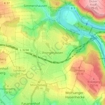 Ihringshausen topographic map, elevation, terrain