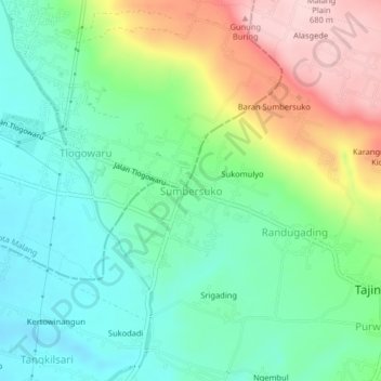 Sumbersuko topographic map, elevation, terrain
