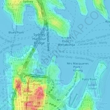 Bennelong Point topographic map, elevation, terrain