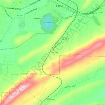 Oak Crossing topographic map, elevation, terrain