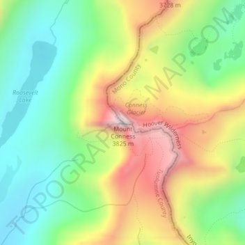 Mount Conness topographic map, elevation, terrain