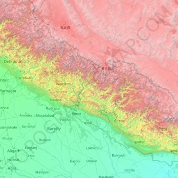 Far-Western Development Region topographic map, elevation, terrain