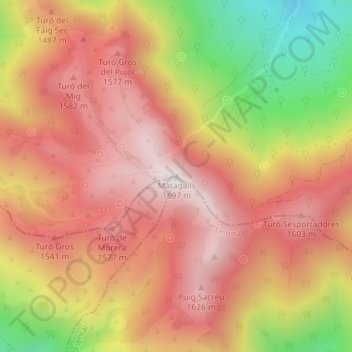Matagalls topographic map, elevation, terrain
