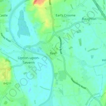 Ryall topographic map, elevation, terrain
