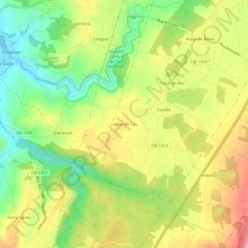 Lagoa do Cão topographic map, elevation, terrain