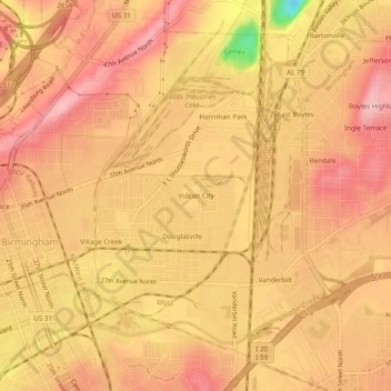 Vulcan City topographic map, elevation, terrain