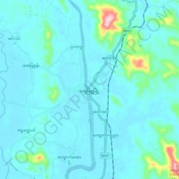 Yebyu topographic map, elevation, terrain