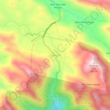 Camará topographic map, elevation, terrain