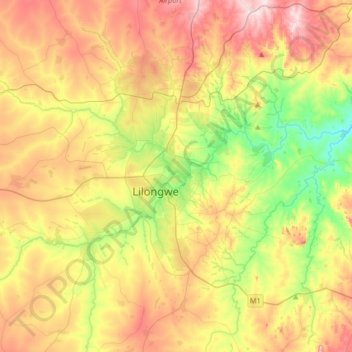 Lilongüe topographic map, elevation, terrain