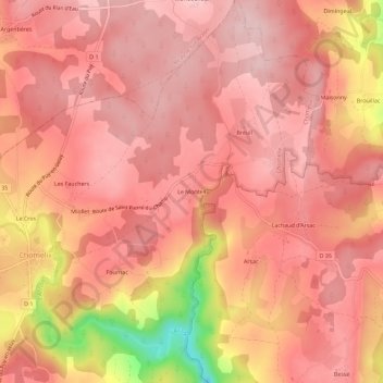 Le Monteil topographic map, elevation, terrain