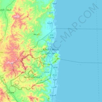 Khor Fakkan topographic map, elevation, terrain