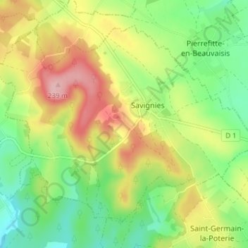 Mont Bénard topographic map, elevation, terrain