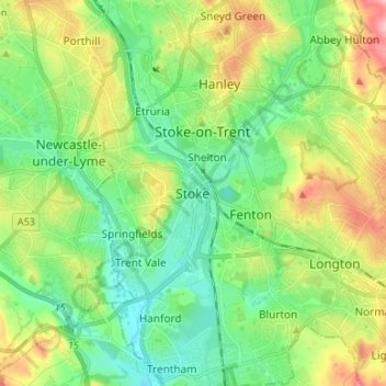 Stoke topographic map, elevation, terrain