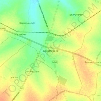 Sattenapalle topographic map, elevation, terrain