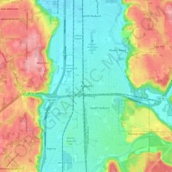 Auburn topographic map, elevation, terrain
