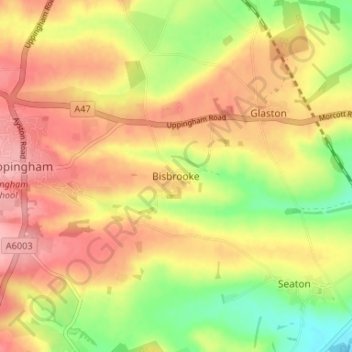 Bisbrooke topographic map, elevation, terrain