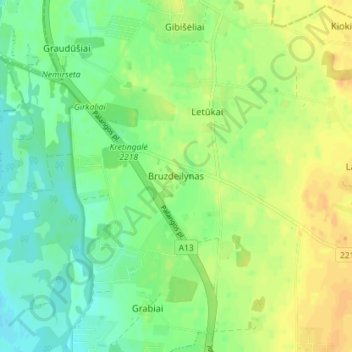 Bruzdeilynas topographic map, elevation, terrain