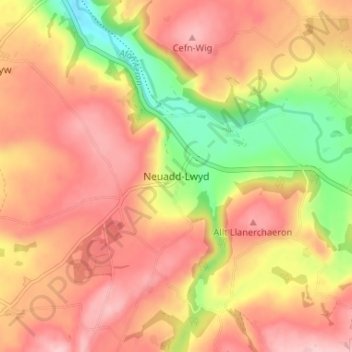 Neuadd-Lwyd topographic map, elevation, terrain