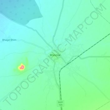 Bhinmal topographic map, elevation, terrain