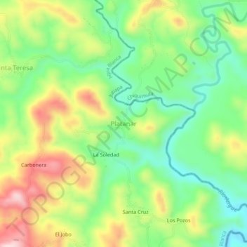 Platanar topographic map, elevation, terrain