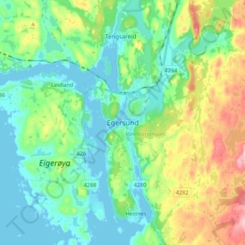 Egersund topographic map, elevation, terrain