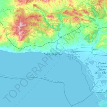 Alexandroupolis topographic map, elevation, terrain